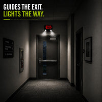 Standard Die-Cast Aluminum LED Exit Sign & Emergency Combo - Red Lettering Color with Black Housing Color - With 90 Minute Battery Back-Up
