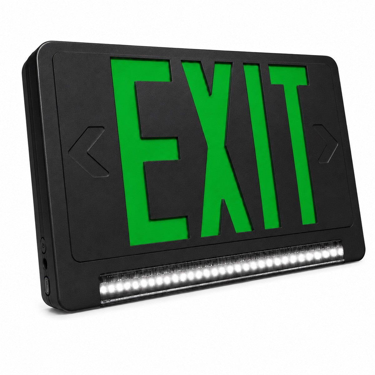 Standard Light Pipe LED Exit & Emergency Combo - Green Lettering with Black Housing Color - With 90 Minute Battery Back-Up