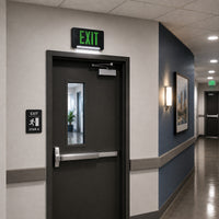 Standard Light Pipe LED Exit & Emergency Combo - Green Lettering with Black Housing Color - With 90 Minute Battery Back-Up
