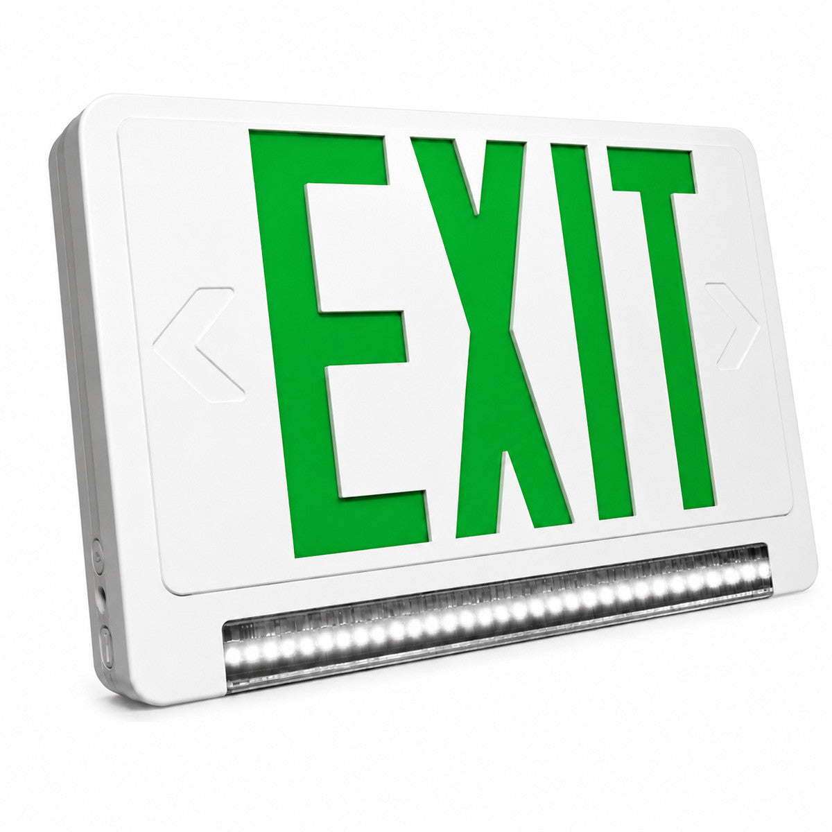 Standard Light pipe LED Exit & Emergency Combo - Green Lettering with White Housing Color - With 90 Minute Battery Back-Up