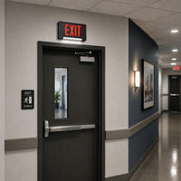 Standard Light pipe LED Exit & Emergency Combo - Red Lettering with Black Housing Color - With 90 Minute Battery Back-Up