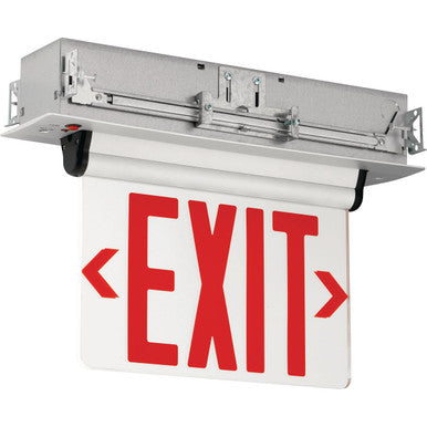 LED Exit and Emergency, Green, Single Face, Surface, Recessed Ceiling, Recessed Wall Mount, 120/277V, 3.72W, Silver Housing
