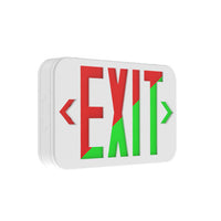 High impact, UL flame rated thermoplastic exit, single/double (universal) face, red letters, white finish, AC only