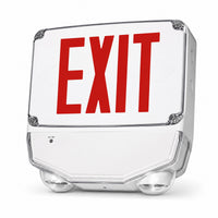 Wet Location Combo LED Exit Sign And Emergency Light Double Face- White Housing Color, and Red Lettering - With 90 Minute Battery Back-Up