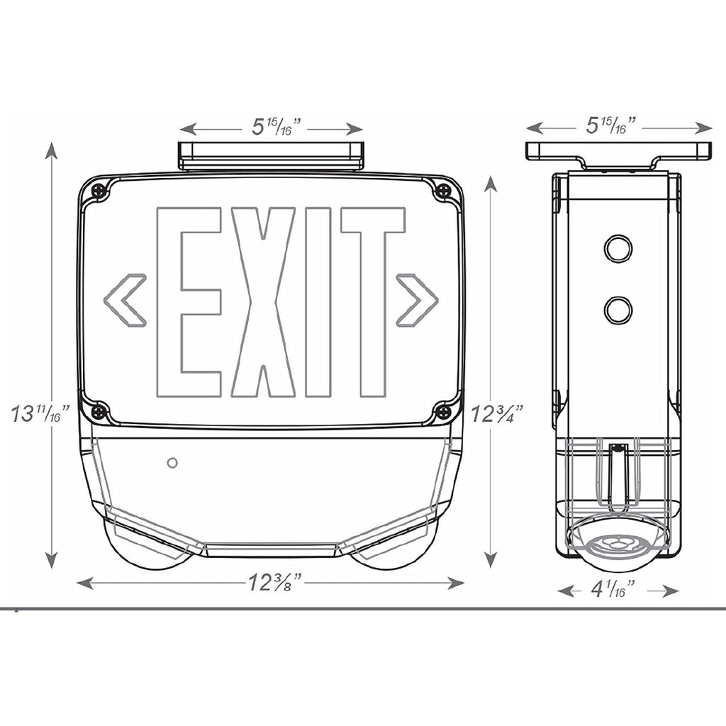 Wet Location Combo LED Exit Sign And Emergency Light Double Face- White Housing Color, and Red Lettering - With 90 Minute Battery Back-Up