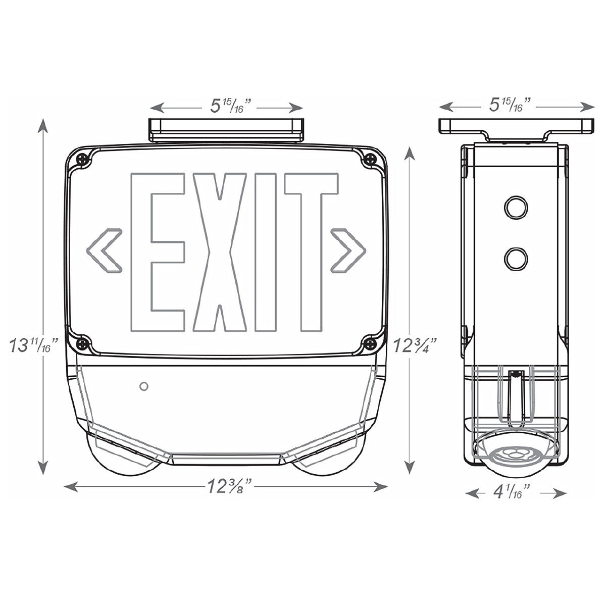 Wet Location Combo LED Exit Sign And Emergency Light Single Face- White Housing Color, and Green Lettering - With 90 Minute Battery Back-Up