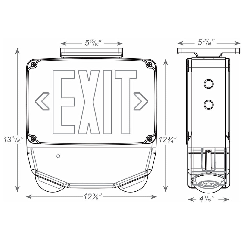 Wet Location Combo LED Exit Sign And Emergency Light Single Face- White Housing Color, and Green Lettering - With 90 Minute Battery Back-Up