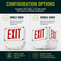 Wet Location Combo LED Exit Sign And Emergency Light Double Face- White Housing Color, and Red Lettering - With 90 Minute Battery Back-Up