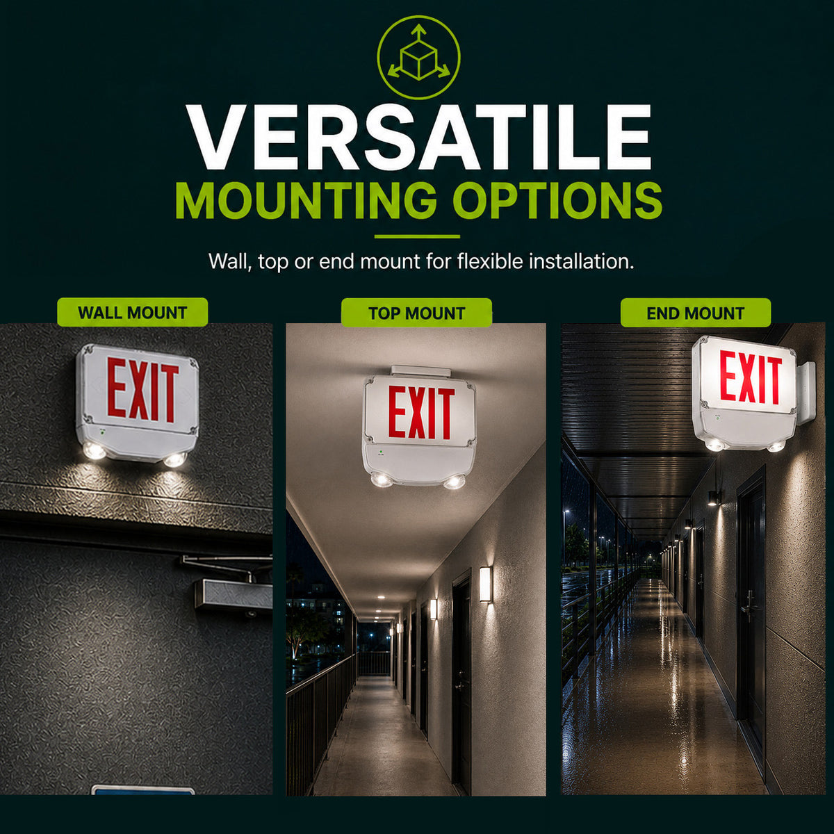 Wet Location Combo LED Exit Sign And Emergency Light Double Face- White Housing Color, and Red Lettering - With 90 Minute Battery Back-Up