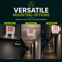 Wet Location Combo LED Exit Sign And Emergency Light Double Face- White Housing Color, and Red Lettering - With 90 Minute Battery Back-Up