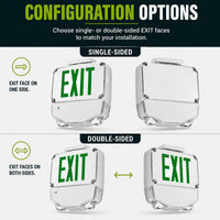 Wet Location Combo LED Exit Sign And Emergency Light Single Face- White Housing Color, and Green Lettering - With 90 Minute Battery Back-Up
