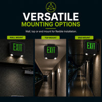 Wet Location Combo LED Exit Sign And Emergency Light Double Face- Black Housing Color, and Green Lettering - With 90 Minute Battery Back-Up