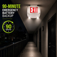 Wet Location Combo LED Exit Sign And Emergency Light Double Face- White Housing Color, and Red Lettering - With 90 Minute Battery Back-Up