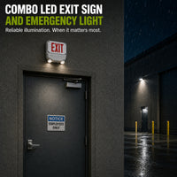 Wet Location Combo LED Exit Sign And Emergency Light Double Face- White Housing Color, and Red Lettering - With 90 Minute Battery Back-Up