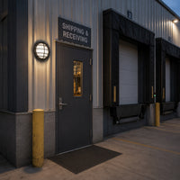 LED Round Bulk Head Light With Grid Trim - Wall or Ceiling Mount – Wet Location - Watt Selectable 60W/48W/36W - Color Selectable 30K/40K/50K - 120/277V - Bronze Finish - Integrated Photocell Included