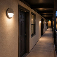 LED Round Bulk Head Light With Eyelid Trim - Wall or Ceiling Mount – Wet Location - Watt Selectable 60W/48W/36W - Color Selectable 30K/40K/50K - 120/277V - Bronze Finish - Integrated Photocell Included