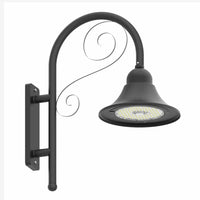 LED Designer Bell Post Light - 20 Inch Diameter - Watt Selectable 100/80/50W - 110-277V - Color Temperature Selectable 30/40/50K - Dimmable - Black Finish - With Bent Decorative Wall Bracket - Photocell Included