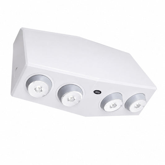 Decorative emergency downlight, white finish, four adjustable LED lamp heads, 90-minute battery backup