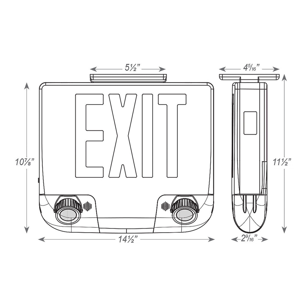 Standard Die-Cast Aluminum LED Exit Sign & Emergency Combo - Red Lettering Color with Black Housing Color - With 90 Minute Battery Back-Up