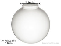 10 Inch Plastic Globe Plain Lip Opening White Acrylic
