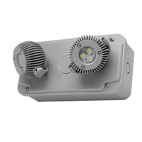 Industrial LED Exit and Emergency, 2 Lamp Heads, Wall Mount, 120/277V 6W, Gray Housing, Lithium Iron Phosphate Battery