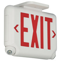 LED Exit and Emergency, Red, Dual Face, 2 Lamp Heads, Ceiling Mount, 120V, 220-240V, 1.65W, 2.42W, White Housing, Remote Capacity, No Lamp-Heads