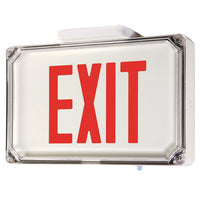 Die-cast aluminum NEMA 4X exit sign, single face, red letters, white finish with battery