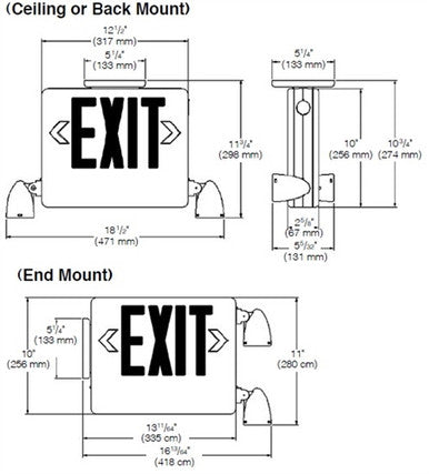 Dual-Lite HCXURWRC12 Side Mount Designer LED Exit Sign and Emergency Light, Universal Face, Red Letters, White Finish, with 12W Remote Capacity, Lighting Heads Included