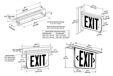 Dual-Lite LECDRCNE Ceiling Mounting Architectural Edge-Lit LED Exit Sign, 120/277V, Double Face, Red Letters, L/R Arrows, Satin Aluminum Finish, Emergency Operation