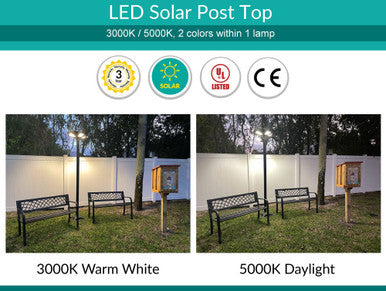 LED Solar Post Tops - Automated Pole Light Fixtures - Commercial Grade - Choose From Round Top or Dual Light Unit