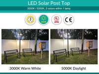 LED Solar Post Tops - Automated Pole Light Fixtures - Commercial Grade - Choose From Round Top or Dual Light Unit