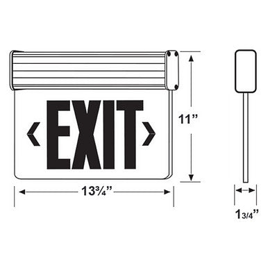 LED Edgelit Exit Sign- Surface Mount Black Aluminum Canopy with White Panel and Red Lettering - With Battery Back-Up