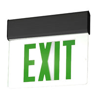 LED Edgelit Exit Sign- Surface Mount Black Aluminum Canopy with Clear Panel and Green Lettering - With Battery Back-Up