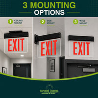 LED Edge Lit Exit Sign- Surface Mount Aluminum Canopy with Clear Panel and Red Lettering - With Battery Back-Up
