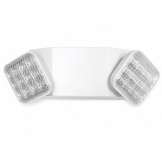 LED emergency light, 90-minute battery backup, dual adjustable heads, white finish
