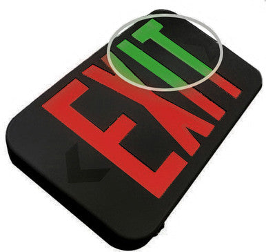 Compact Black Plastic LED Exit Sign With Selectable Red/Green Lettering - With Battery