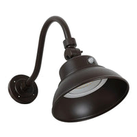LED Outdoor Gooseneck Wall Lights - Medium 25 Watts - 3000 Lumens - Color Selectable 30K/40K/50K - 120-277V - Integrated Photocell - Bronze Finish
