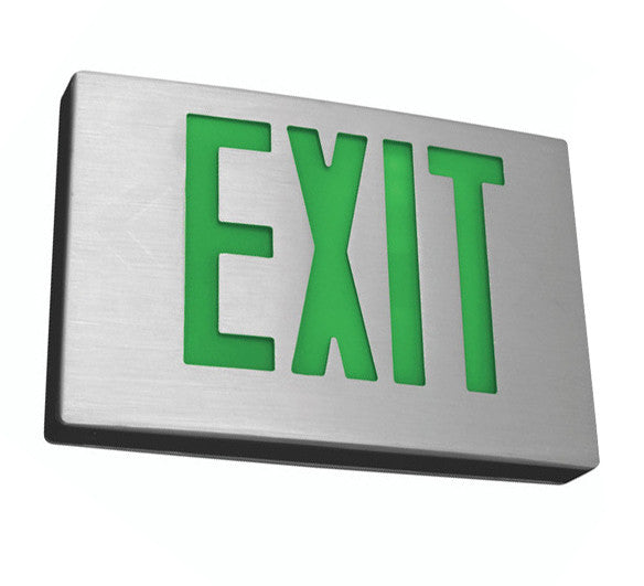 LED Die-cast Aluminum Exit Sign with Green Lettering - With Battery Back-Up
