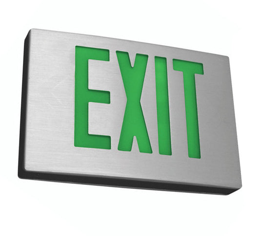 LED Die-cast Aluminum Exit Sign with Green Lettering - With Battery Back-Up