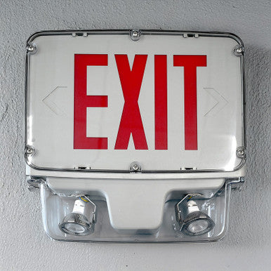 Hazardous Location LED Combo Exit Sign Light - Single Face - Gray Housing Color with Red Lettering - 120-277V