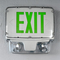 Hazardous Location LED Combo Exit Sign Light - Single - Face - Gray Housing Color with Green Lettering - 120-277V