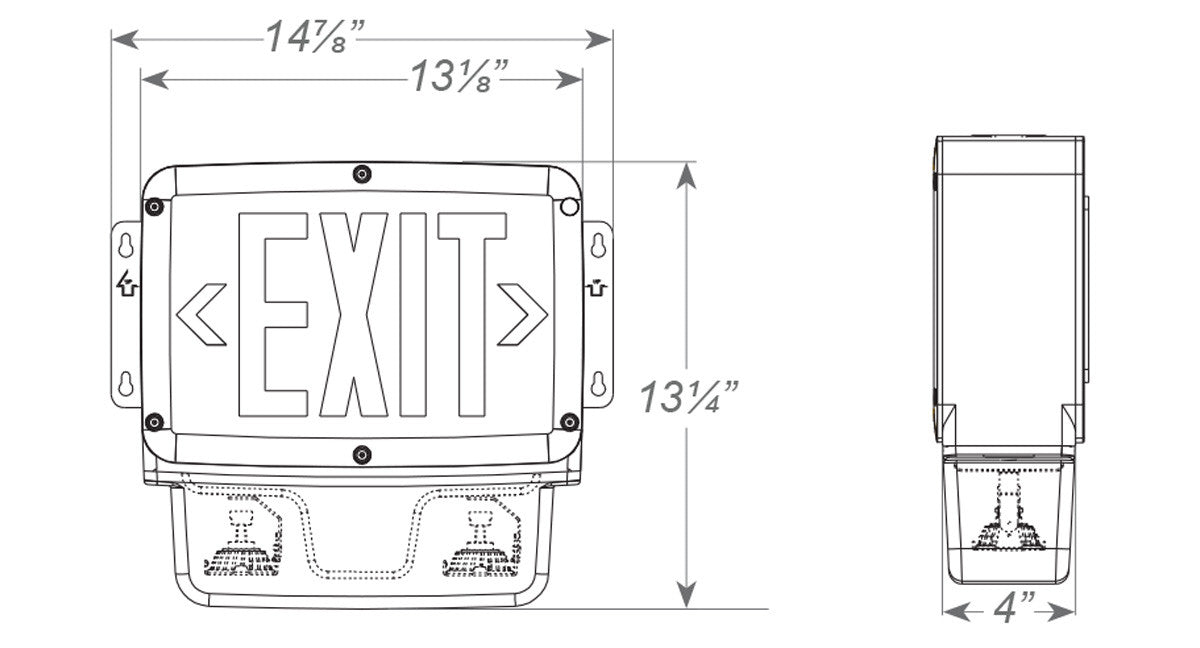 Hazardous Location LED Combo Exit Sign Light - Double Face - Gray Housing Color with Red Lettering - 120-277V