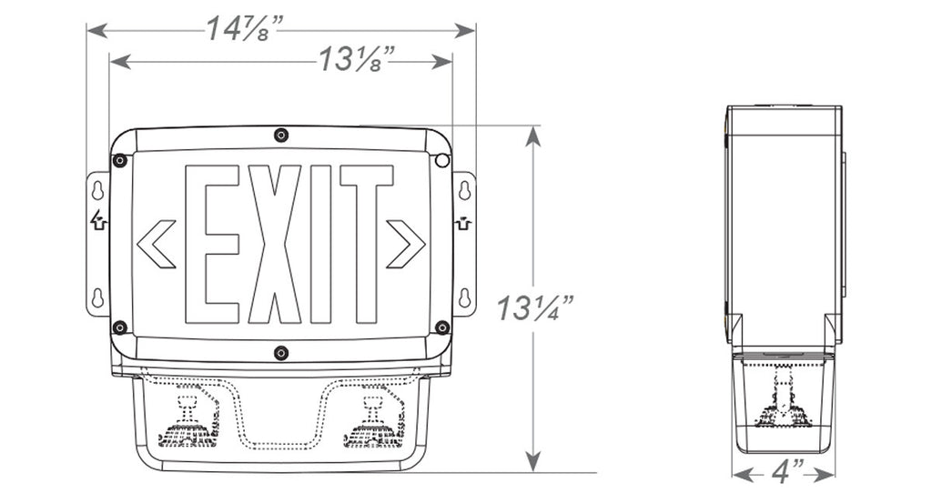 Hazardous Location LED Combo Exit Sign Light - Single - Face - Gray Housing Color with Green Lettering - 120-277V