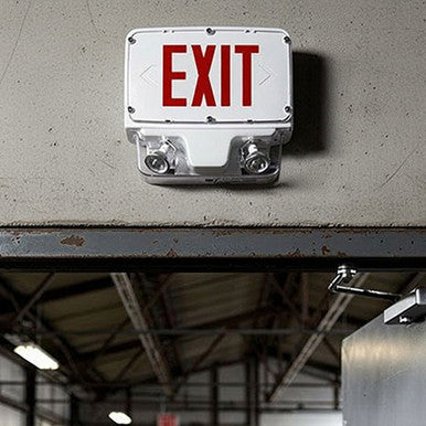 Hazardous Location LED Combo Exit Sign And Emergency Light - Choose Red or Green Lettering, 1 Or 2 Sided - With 90 Minute Battery Back-Up