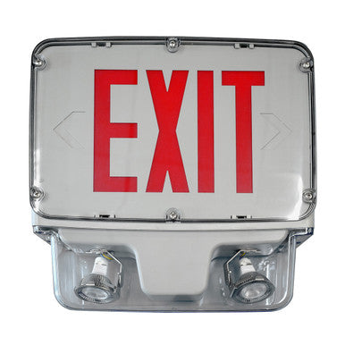 Hazardous Location LED Combo Exit Sign Light - Double Face - Gray Housing Color with Red Lettering - 120-277V