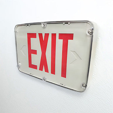 Hazardous Location LED Exit Sign & Emergency Light - Single Face - Gray Housing Color with Red Lettering - 120-277V - with 90 Minute Battery Back-Up