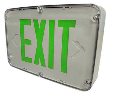 Hazardous Location LED Exit Sign & Emergency Light - Single Face - Gray Housing Color with Green Lettering - 120-277V - with 90 Minute Battery Back-Up