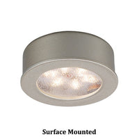 Round LED Button Light 3000K Warm White in Brushed Nickel