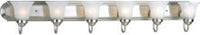 Six-Light Brushed Nickel Alabaster Glass Traditional Bath Vanity Light - Damp Location Listed