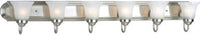 Six-Light Brushed Nickel Alabaster Glass Traditional Bath Vanity Light - Damp Location Listed